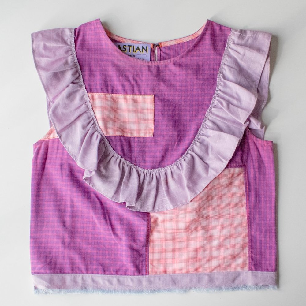 Boxy Plaid Ruffle Handmade Designer Top - Picture 4 of 5